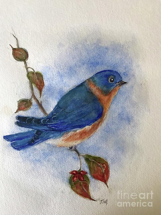 Bluebird on Dogwood tree Painting by Doris Blessington