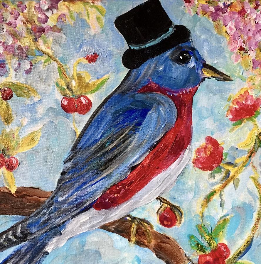 Bluebird with Top Hat Painting by Coco Olson