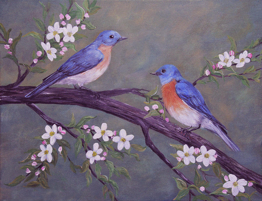 Bluebirds and Blossoms Painting by Linda Goodman