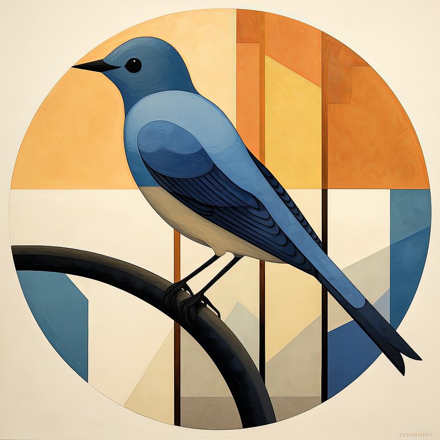 Bluebirds Elegant Geometry Painting by Lourry Legarde