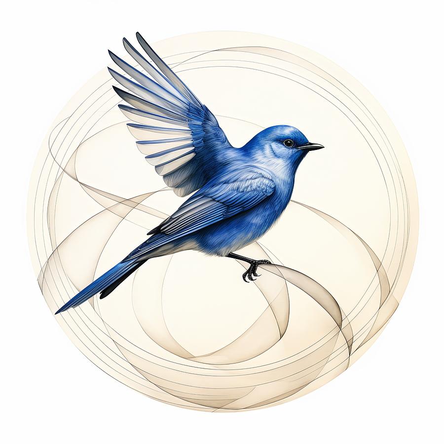 Bluebirds Geometry in Art Painting by Lourry Legarde