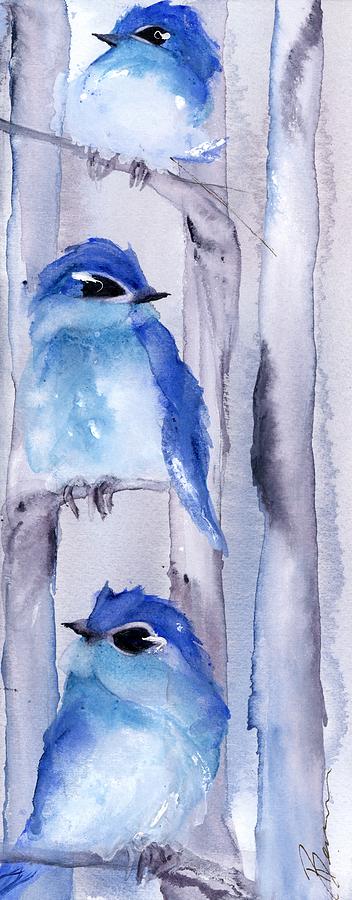 Bluebirds in the Aspens Painting by Dawn Derman