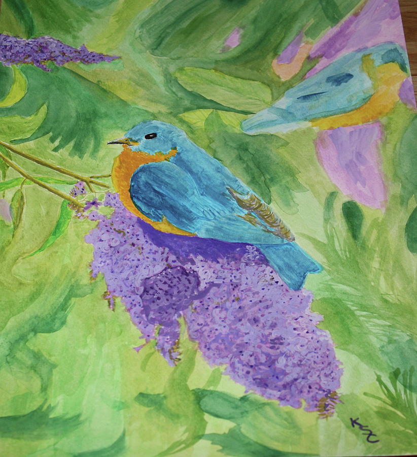 Spring Painting - Bluebirds by Kathy Crockett