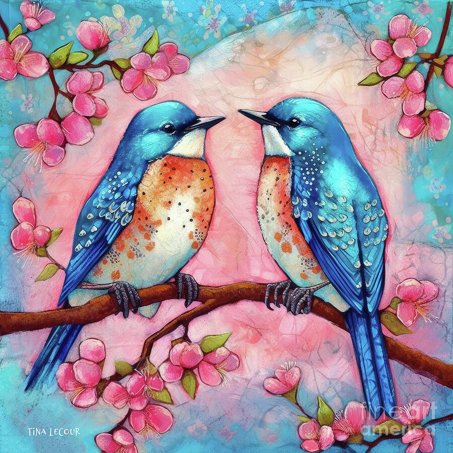 Bluebirds Of Happiness Painting by Tina LeCour Bluebirds Of Happiness Painting by Tina LeCour