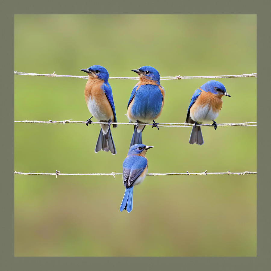 Bluebird Digital Art - Bluebirds on a Clothesline by Donna Kennedy