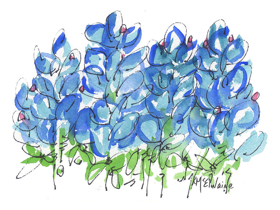 Flower Painting - Bluebonnet Dance FL011 by Kathleen McElwaine Flower Painting - Bluebonnet Dance FL011 by Kathleen McElwaine