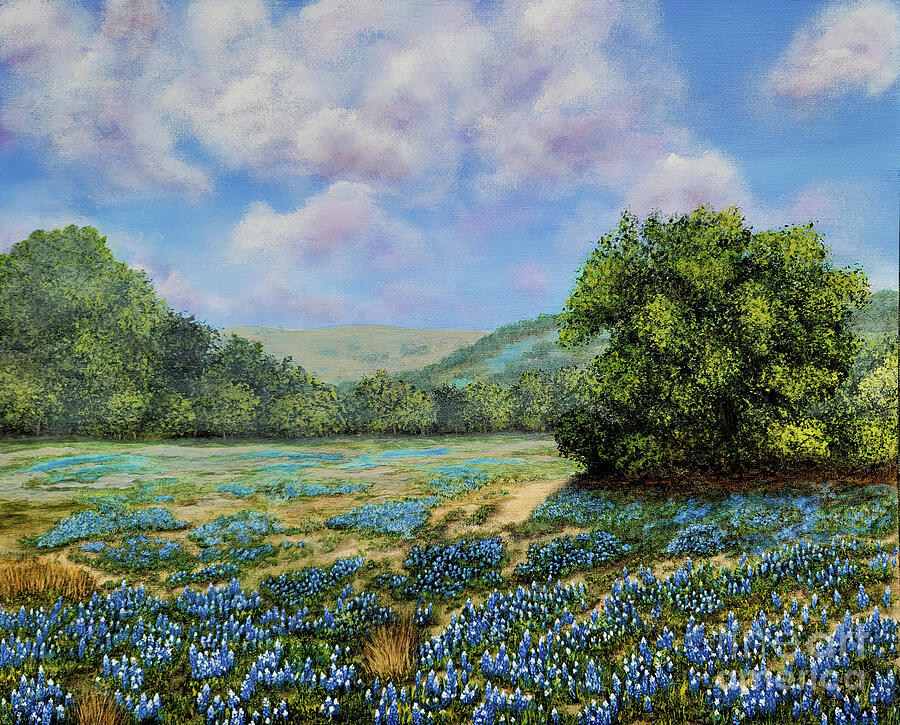 Bluebonnet Field Painting by Sandra Fountain - Fine Art America