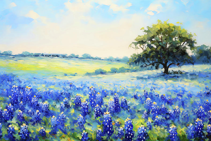 Bluebonnet Field, Texas, 02 Painting by AM FineArtPrints