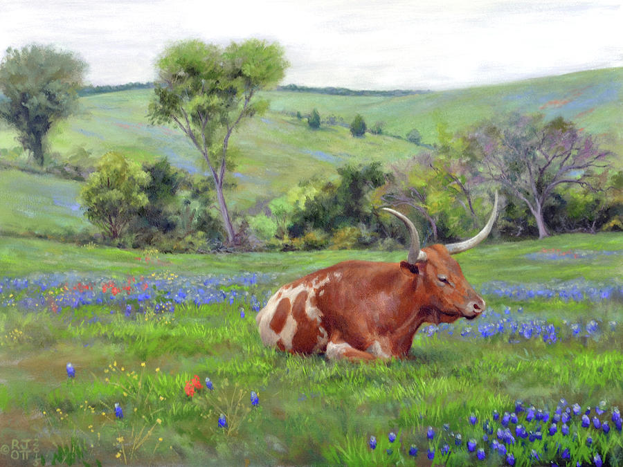 Bluebonnet Longhorn Painting By Jeff Ott Fine Art America