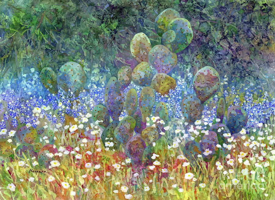 Bluebonnet, Prickly Poppy, And Cactus - Digital Art Painting