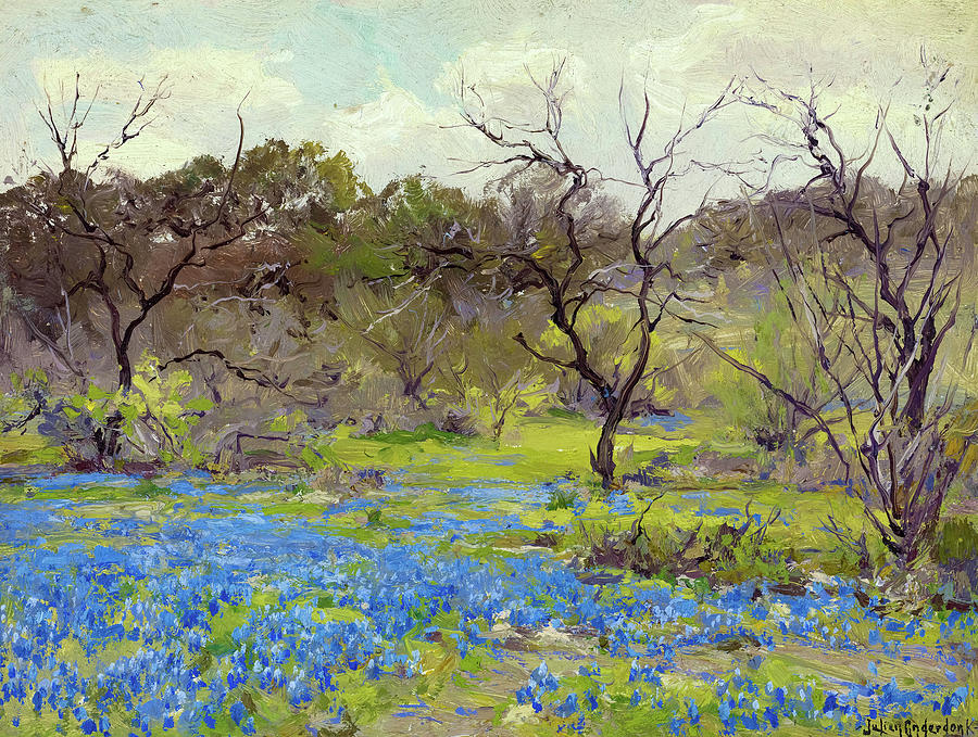 Bluebonnets And Mesquite Early Spring Painting By Julian Onderdonk