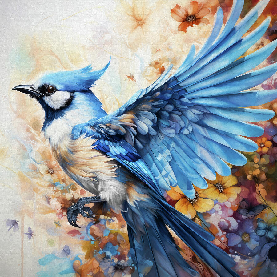 Spring Digital Art - Bluej Jay in Spring by Peggy Collins