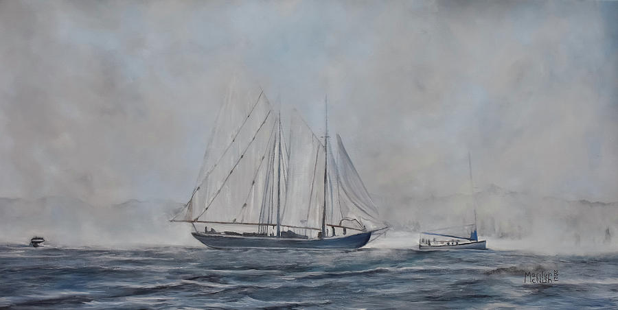 Bluenose In Fog Painting by Marilyn McNish
