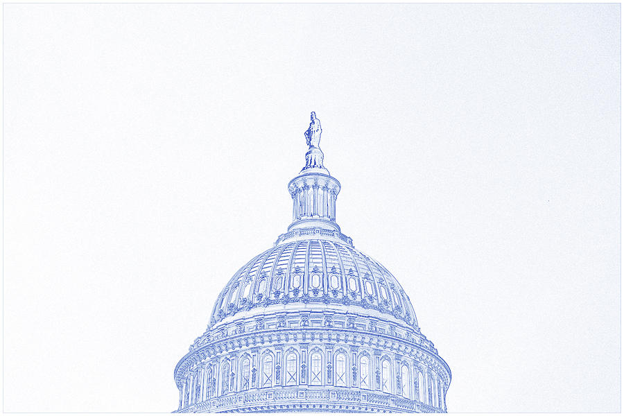 Blueprint Drawing - Capitol Hill, Washington, DC, USA Painting by Celestial Images
