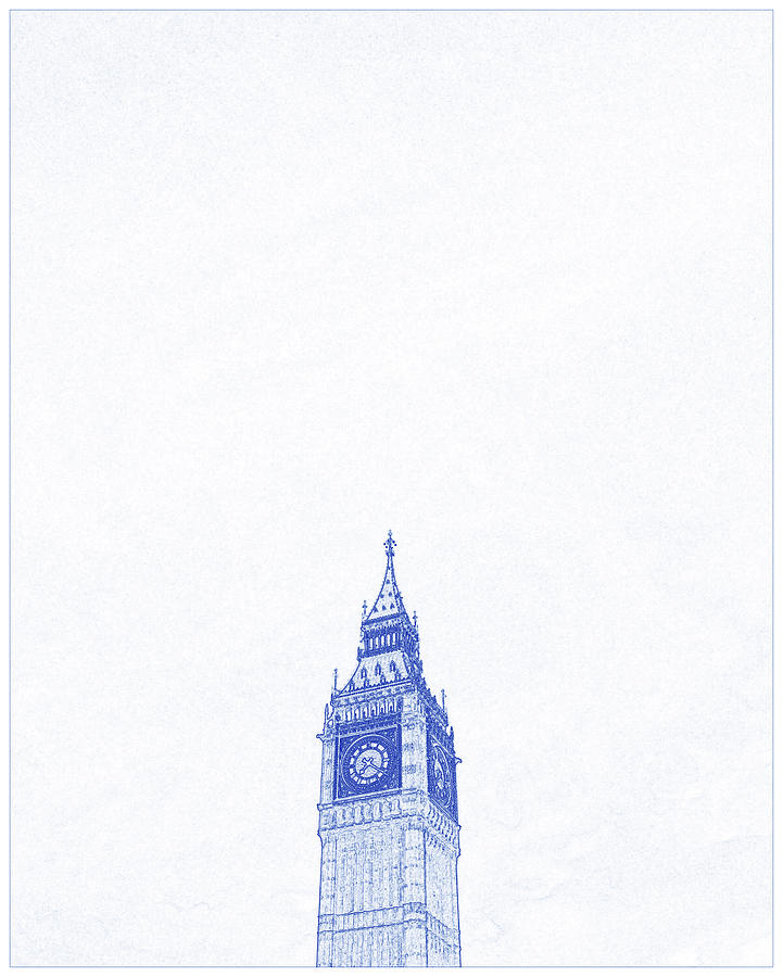 Blueprint Drawing - Clock Tower Painting by Celestial Images