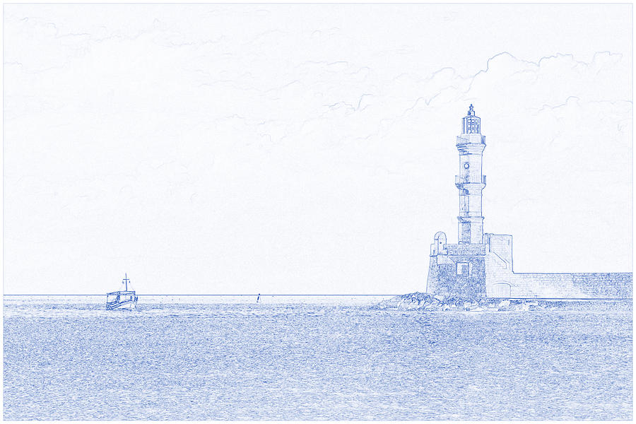 Blueprint Drawing - Greek Lighthouse Painting