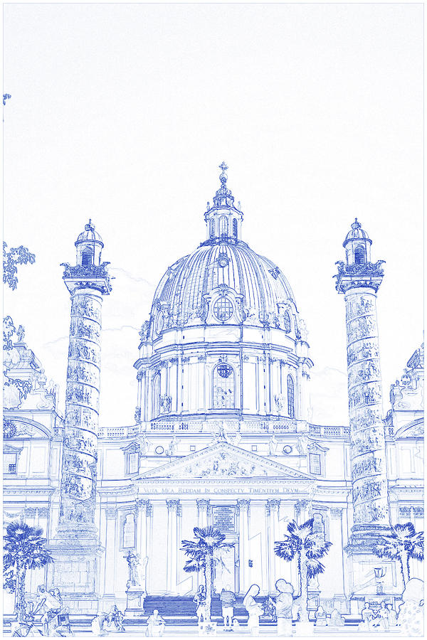 Blueprint Drawing - Karlskirche, Vienna, Austria Painting by Celestial Images