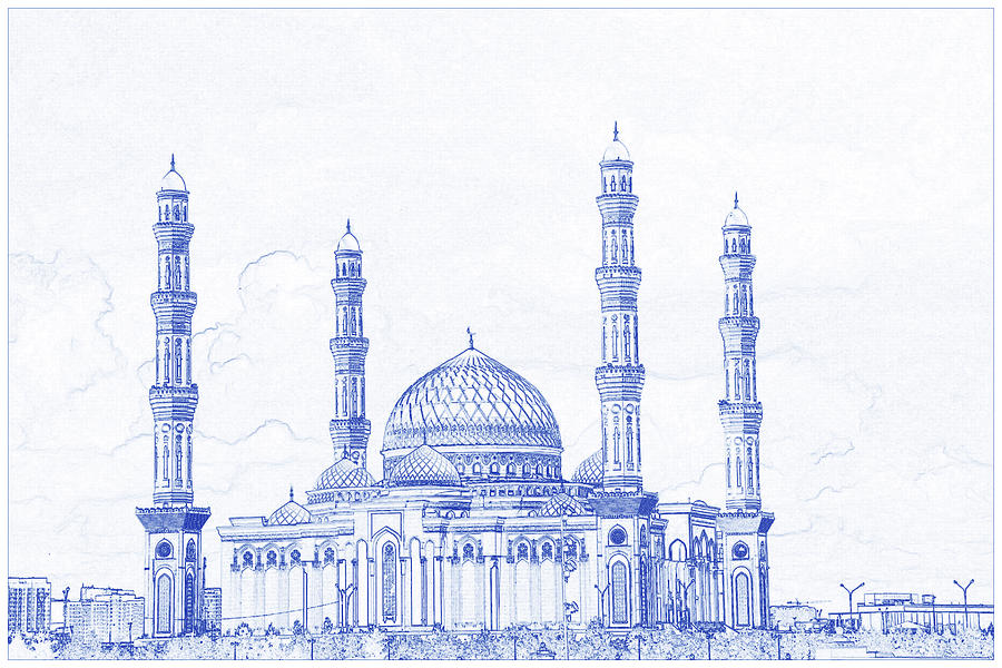 Blueprint Drawing - Kazakistan Astanada Sultan Camii Painting