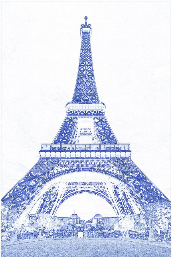 Blueprint Drawing - Landmark - Eiffel Tower Painting by Celestial Images