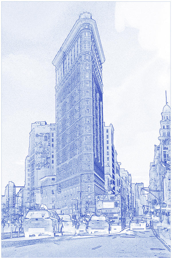 Blueprint Drawing - Landmark - Flatiron Building 2 Painting by Celestial Images