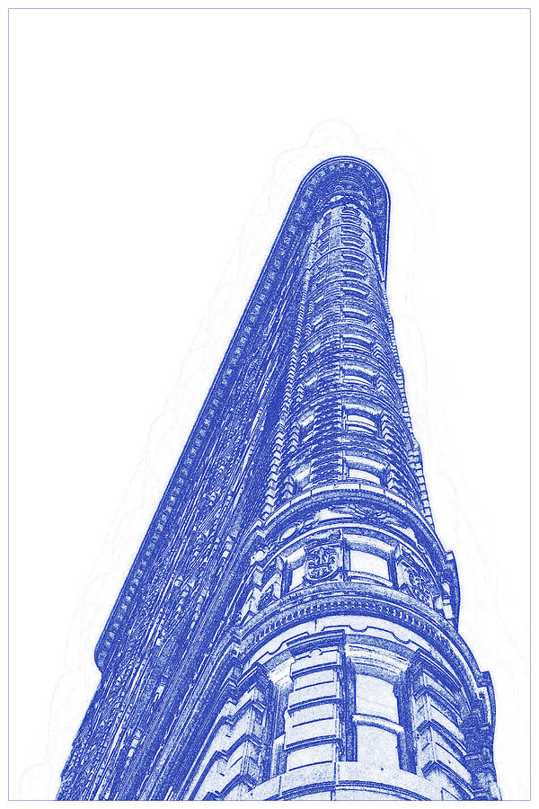Blueprint Drawing - Landmark - Flatiron Building Painting by Celestial Images