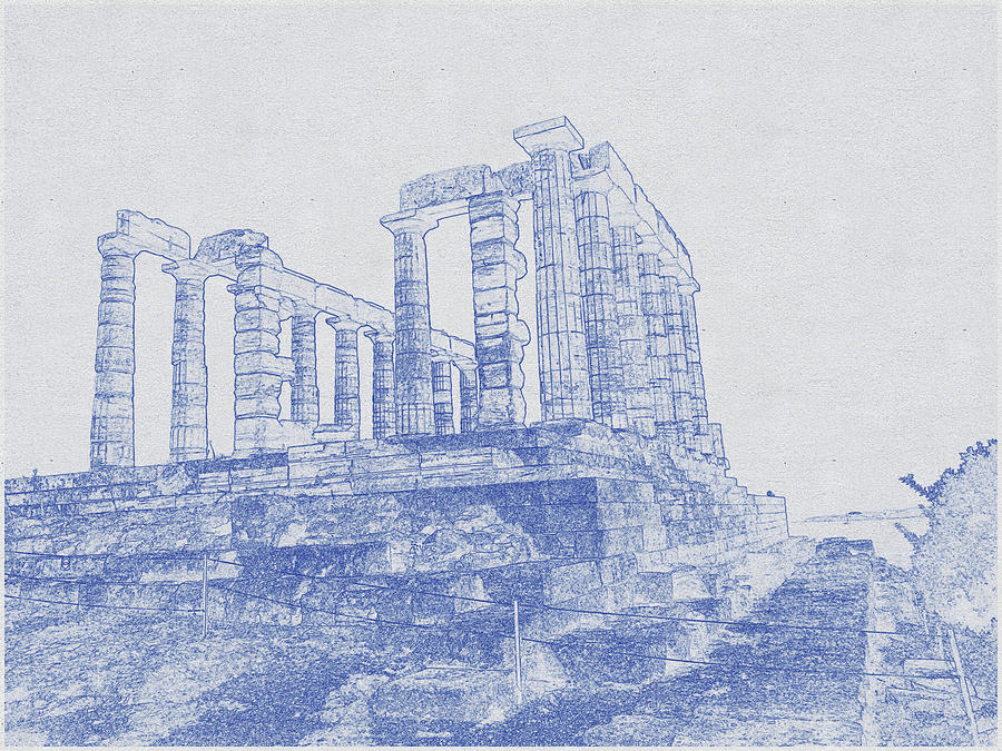 Blueprint drawing of Ancient historic stone construction of Acropolis by  Celestial Images