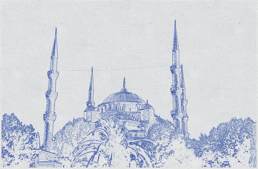 Blueprint drawing of Blue Mosque in Istanbul Digital Art by Celestial ...