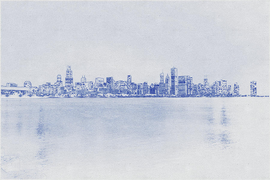 Blueprint drawing of Chicago Skyline, Illinois, USA - 25 Digital Art by Celestial Images