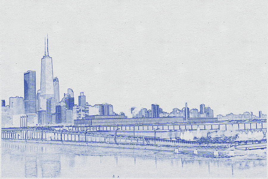 Blueprint drawing of Chicago Skyline, Illinois, USA - 29 Digital Art by Celestial Images