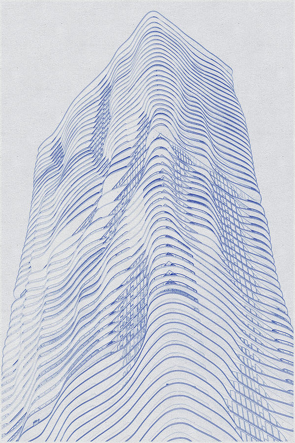 Blueprint Drawing Of Chicago Skyline, Illinois, Usa - 33 Digital Art