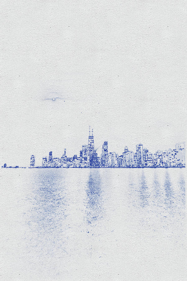 Blueprint drawing of Chicago Skyline, Illinois, USA - 35 Digital Art by Celestial Images