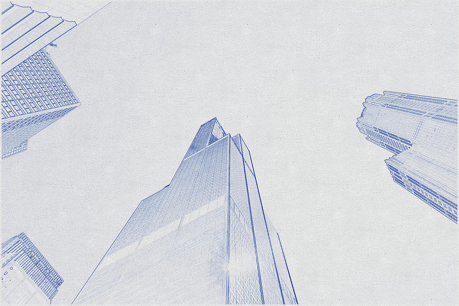 Blueprint Drawing Of Chicago Skyline, Illinois, Usa - 49 Digital Art