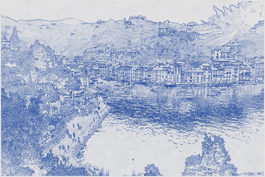 Blueprint drawing of Cinque Terre 3 Digital Art by Celestial Images