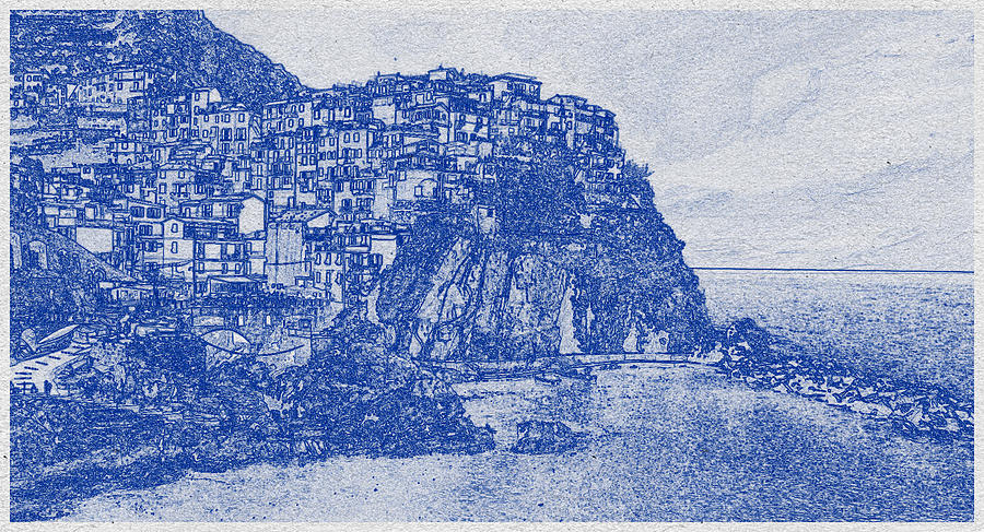 Blueprint drawing of Cinque Terre 4 Digital Art by Celestial Images