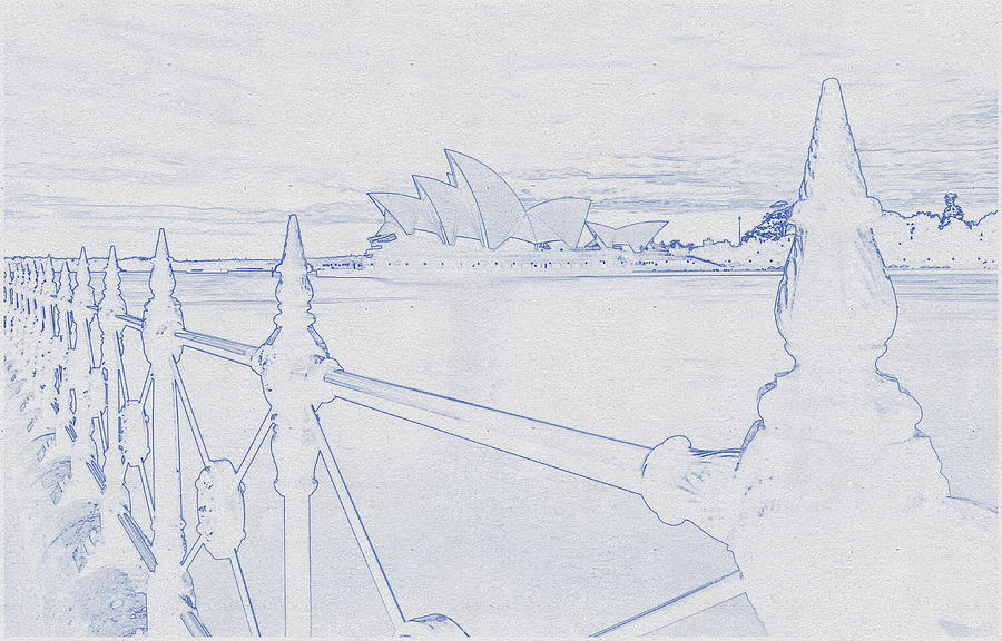 Blueprint drawing of Circular Quay, Sydney, Australia  Digital Art by Celestial Images