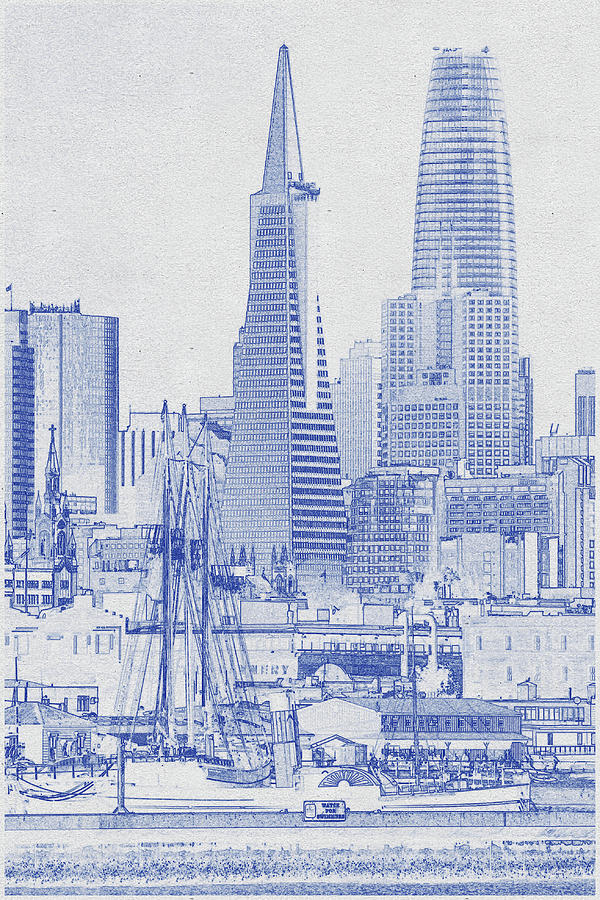Blueprint drawing of City Buildings_0002 Digital Art by Celestial Images