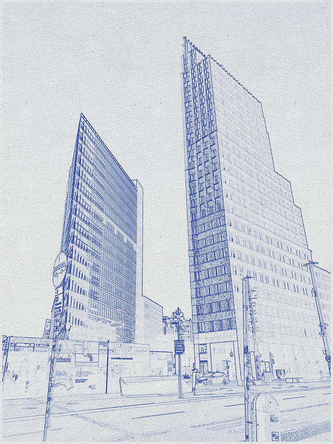 Blueprint drawing of City Skyline - Berlin, Germany Digital Art by Celestial Images