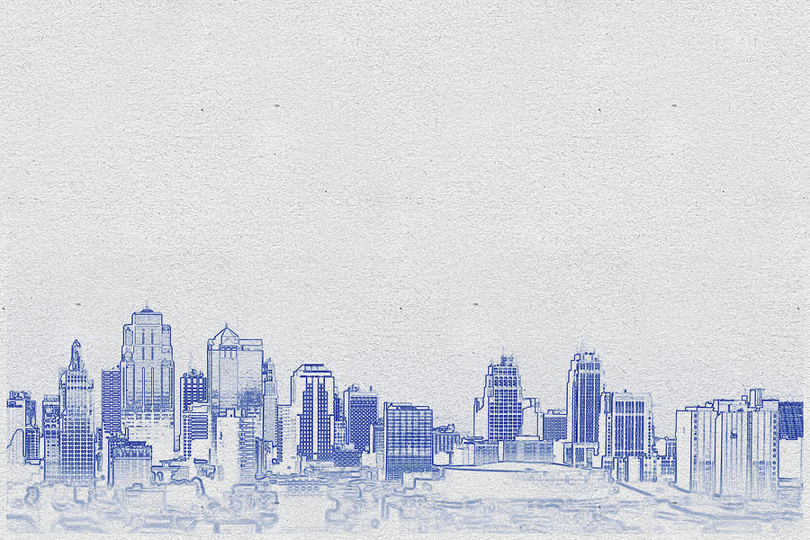 Blueprint drawing of City Skyline Digital Art by Celestial Images