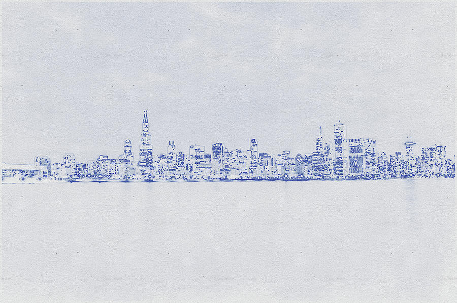 Blueprint drawing of City Skyline - Chicago 3 Digital Art by Celestial Images