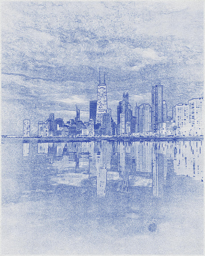 Blueprint drawing of City Skyline - Chicago 4 Digital Art by Celestial Images