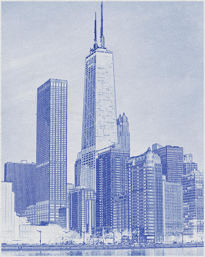 Blueprint drawing of City Skyline - Chicago Digital Art by Celestial Images