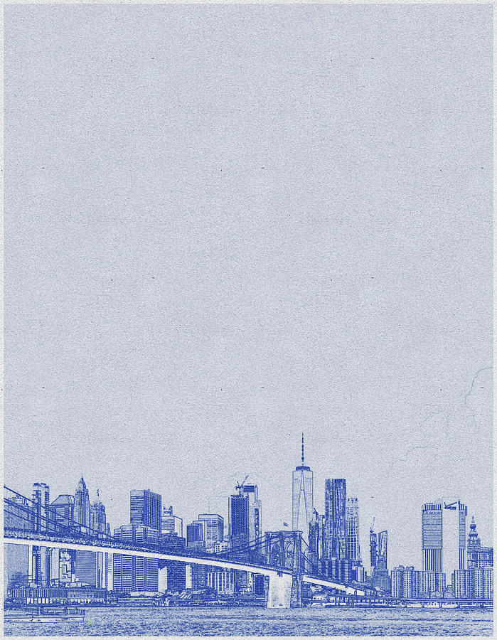 Blueprint drawing of City Skyline - New York, United States 3 Digital Art by Celestial Images
