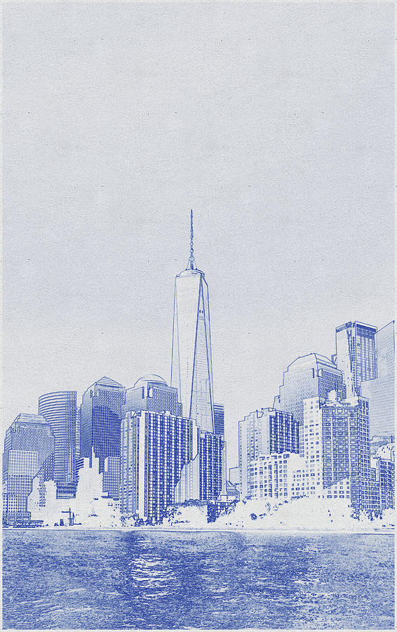 Blueprint drawing of City Skyline -  NYC Digital Art by Celestial Images