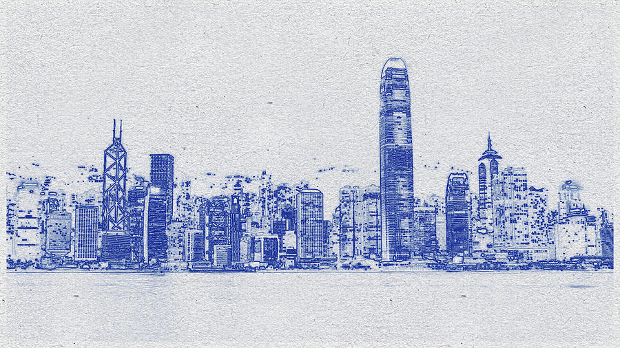 Blueprint drawing of Cityscape 01 Digital Art by Celestial Images