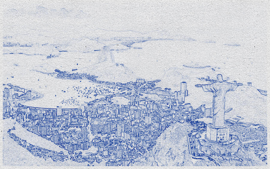 Blueprint drawing of Cityscape 03 Digital Art by Celestial Images