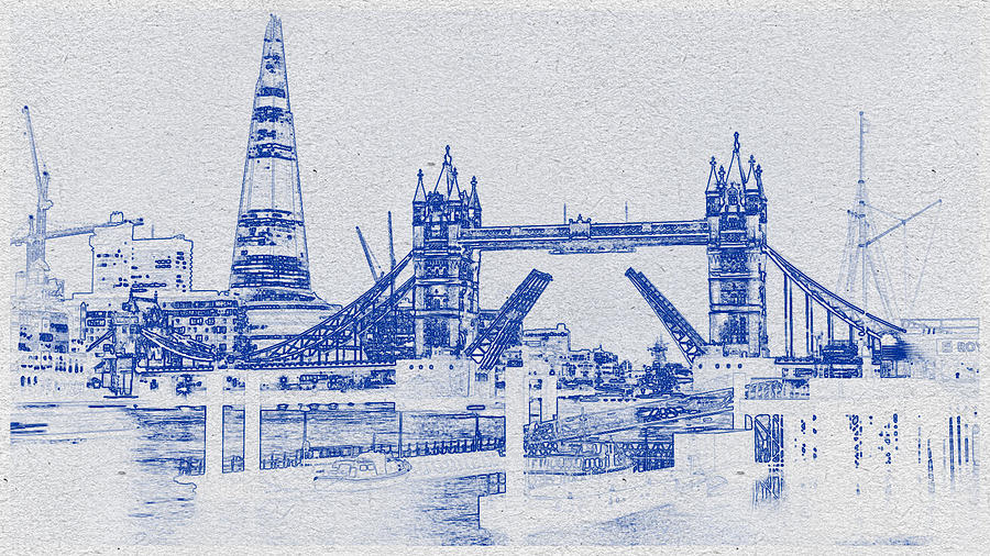 Blueprint drawing of Cityscape 06 Digital Art by Celestial Images