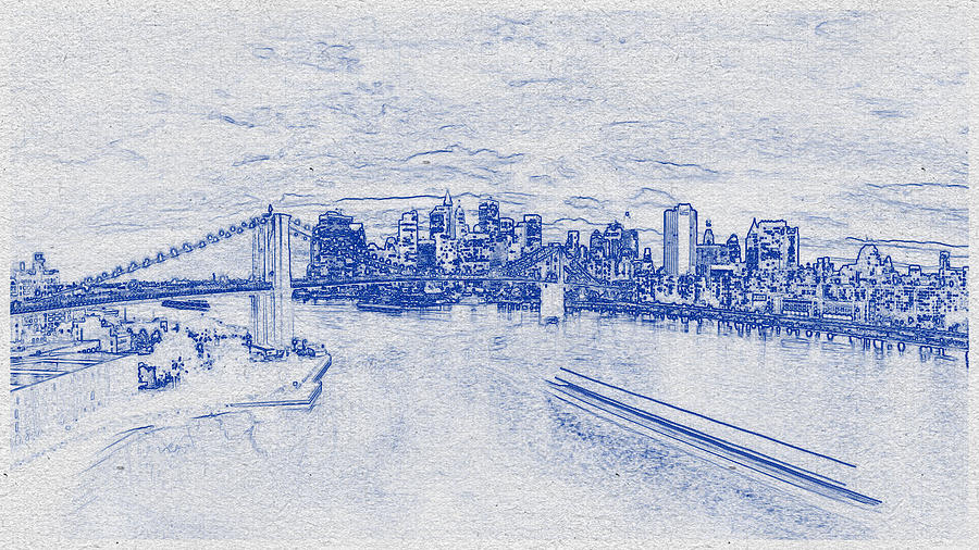 Blueprint drawing of Cityscape 10 Digital Art by Celestial Images