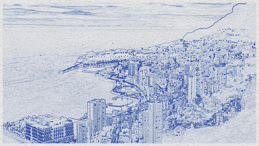 Blueprint drawing of Cityscape 11 Digital Art by Celestial Images