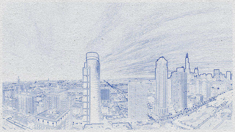 Blueprint drawing of Cityscape 15 Digital Art by Celestial Images