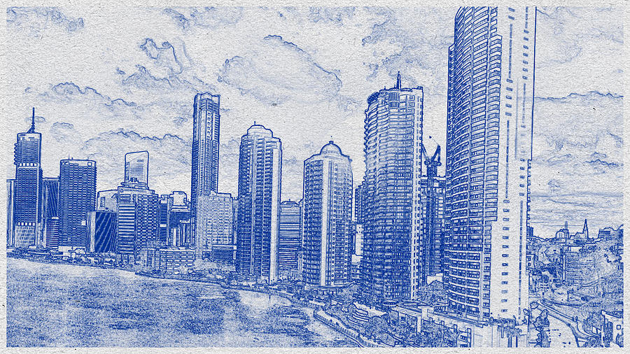 Blueprint drawing of Cityscape 16 Digital Art by Celestial Images